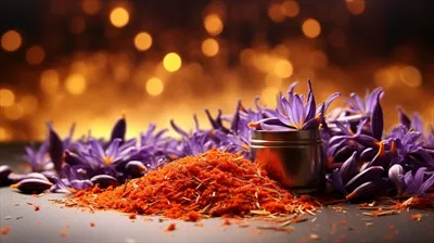 عکس تصویری از زعفران با پس زمینه سخت و جذاب به سبک هوش مصنوعی