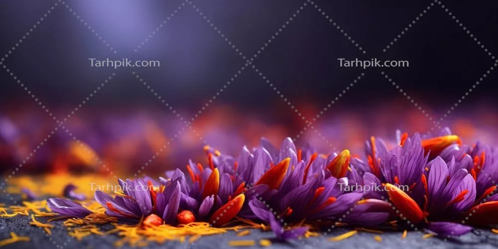 عکس کشت زعفران و فواید سلامتی آن در پس زمینه ای محو و زیبا