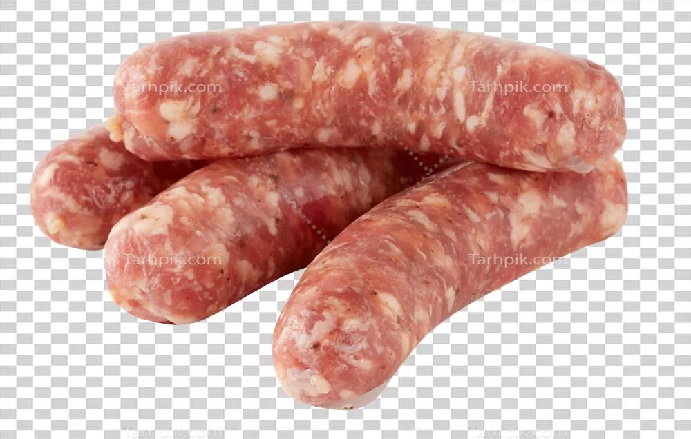 عکس دوربری سوسیس تازه برش خورده با پس زمینه شفاف و کیفیت بالا