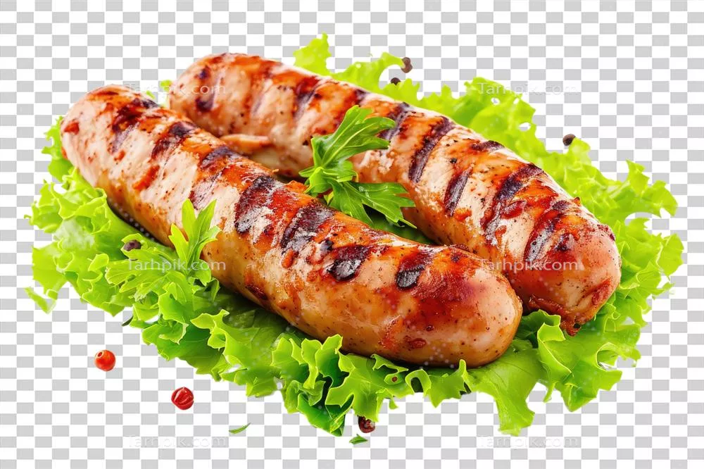 عکس دوربری سوسیس مرغ کبابی تولید شده با هوش مصنوعی بر روی پس زمینه شفاف