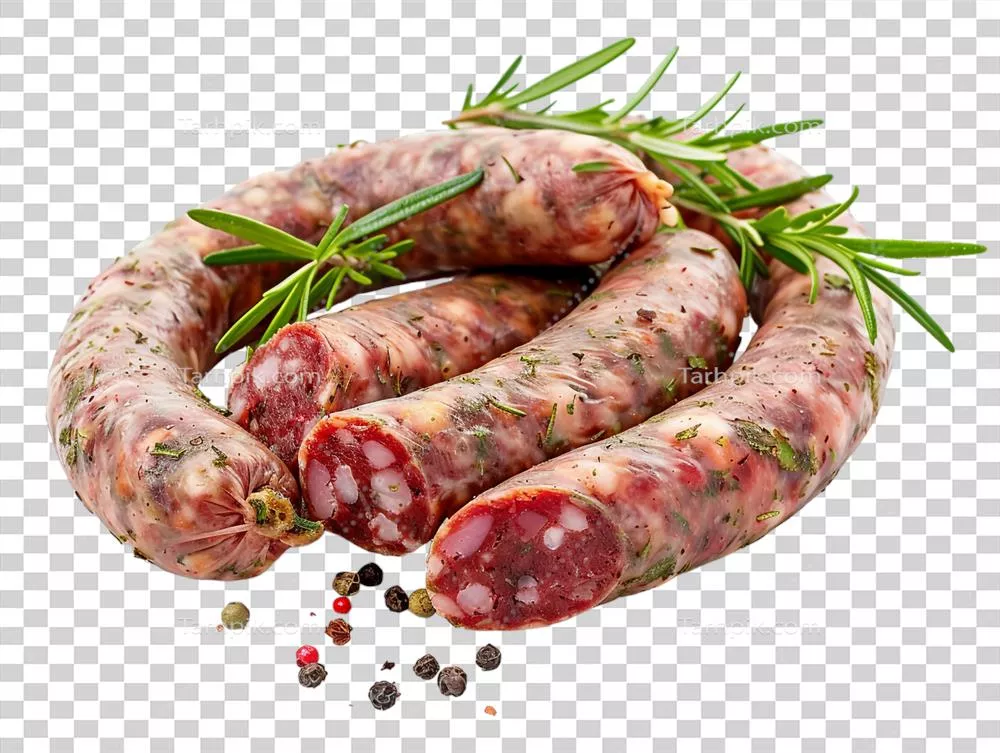 عکس دوربری سوسیس خام مجارستانی با پس زمینه شفاف و جذاب