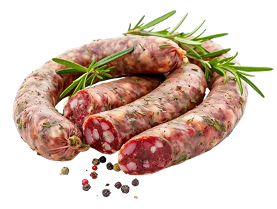 عکس دوربری سوسیس خام مجارستانی با پس زمینه شفاف و جذاب
