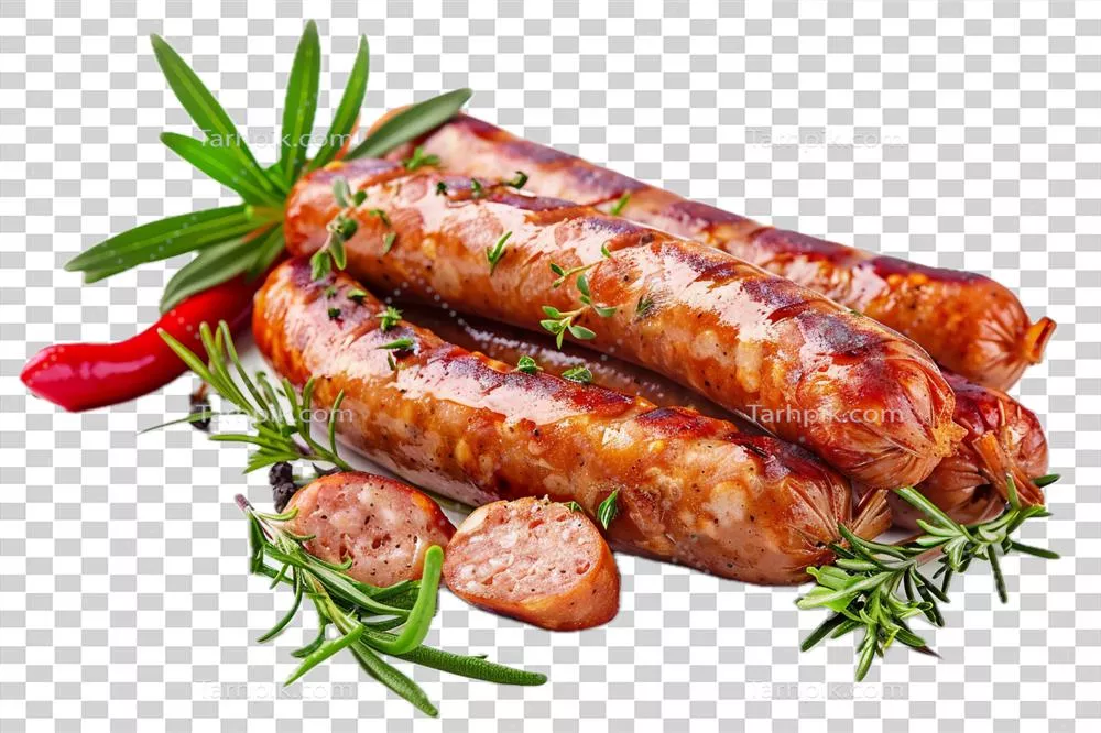 عکس دوربری سوسیس های کبابی خوشمزه با لعاب مخصوص و جذاب