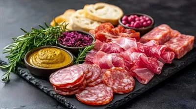 عکس سوسیس کبابی خوشمزه همراه با نان و پیاز ترشی در بشقاب تیره