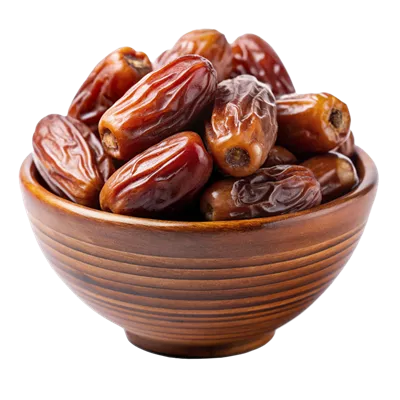 عکس دوربری تصویری زیبا از میوه های خرما در یک کاسه با طراحی سه بعدی
