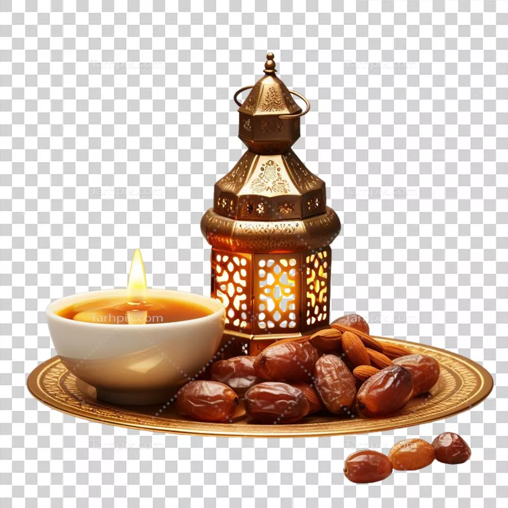 عکس دوربری مفهوم ماه رمضان و افطار: سفره ای با خرماهای خوشمزه و سنتی