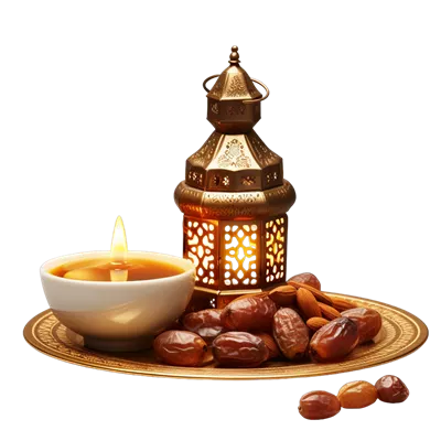 عکس دوربری مفهوم ماه رمضان و افطار: سفره ای با خرماهای خوشمزه و سنتی