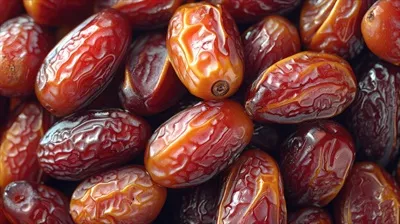 عکس تصویری زیبا از درخت نخل و میوه های خرما در پس زمینه ای دلنشین