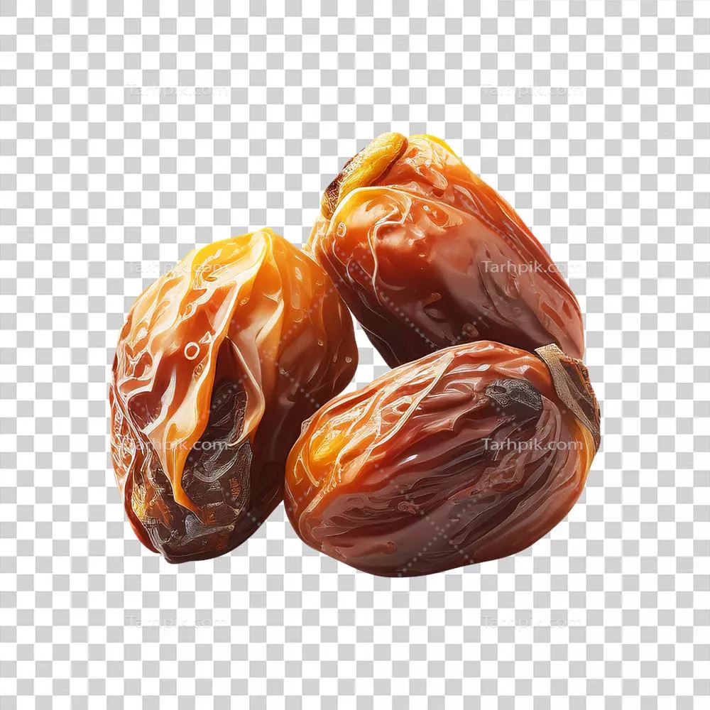 عکس دوربری خرماهای تازه و خوشمزه در پس زمینه ای شفاف و زیبا