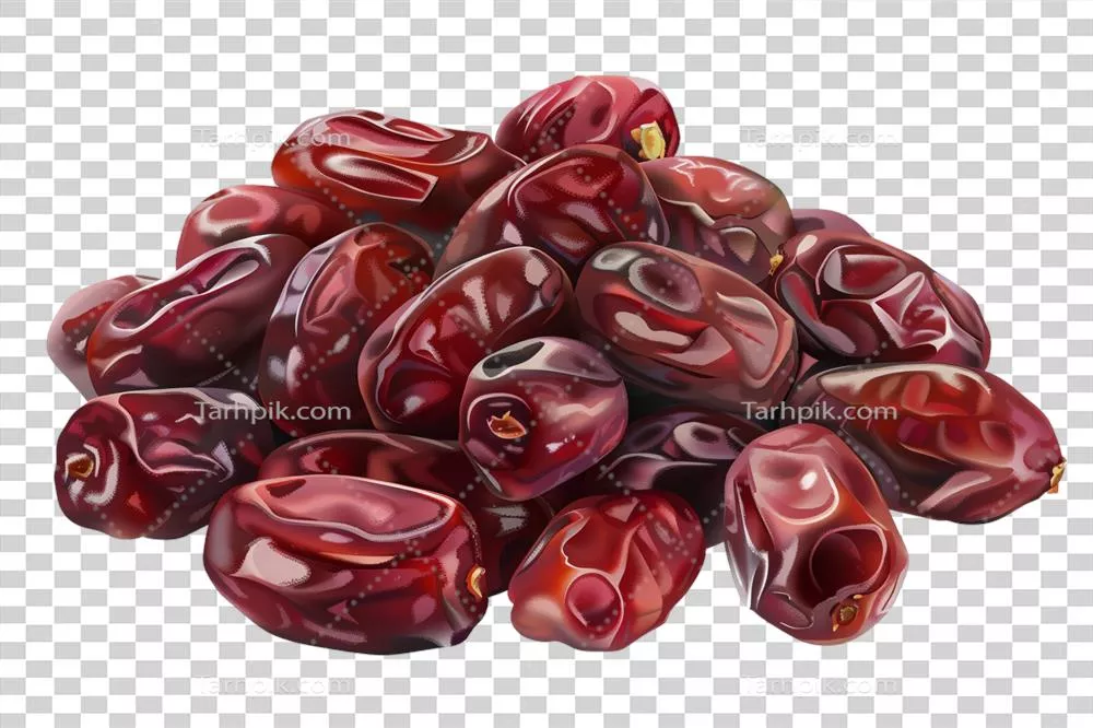 عکس دوربری مجموعه ای از خرماهای تازه و خوشمزه در پس زمینه شفاف