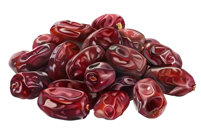 عکس دوربری مجموعه ای از خرماهای تازه و خوشمزه در پس زمینه شفاف