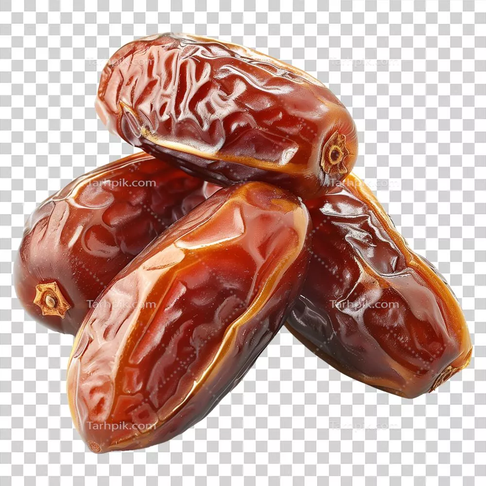 عکس دوربری خرماهای تازه و خوشمزه در پس زمینه ای شفاف و زیبا