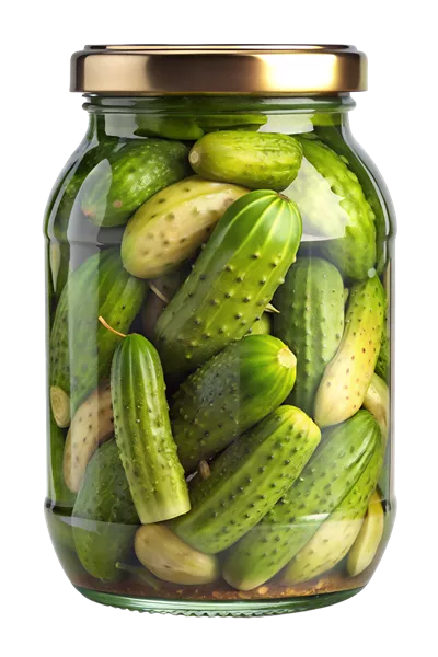 عکس دوربری ترکیب رنگارنگ و جذاب خیارشورهای خانگی در شیشه شفاف
