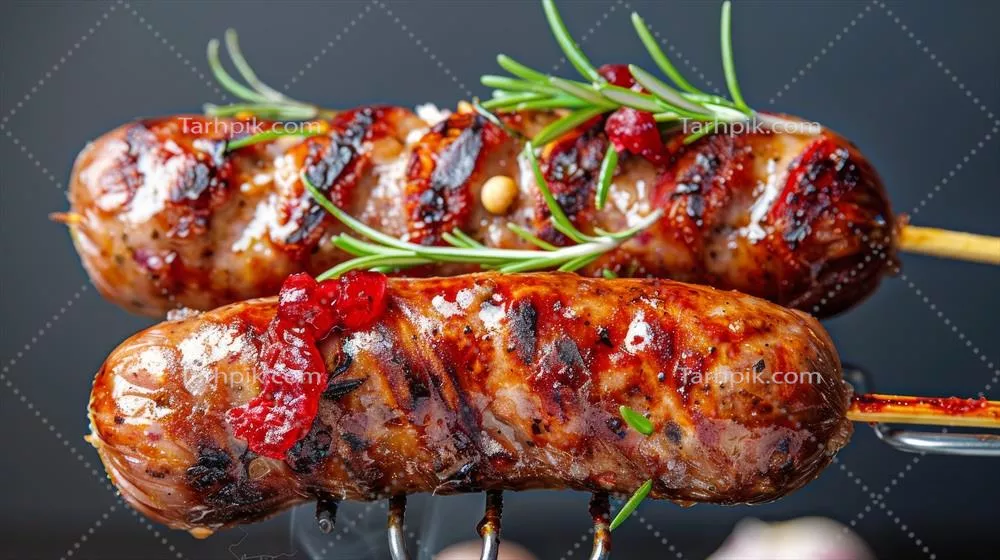 عکس سوسیس کبابی خوشمزه با سس زغال اخته، یک تجربه لذیذ و متفاوت