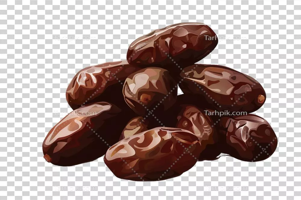 عکس دوربری مجموعه ای از خرماهای تازه و خوشمزه در پس زمینه شفاف