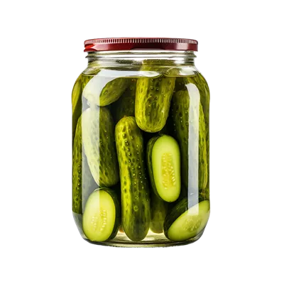 عکس دوربری شیشه ترشی خیار تولید شده با هوش مصنوعی بر روی پس زمینه شفاف