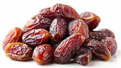 عکس تصویری زیبا و جذاب از خرماهای تازه و خوشمزه در پس زمینه سفید