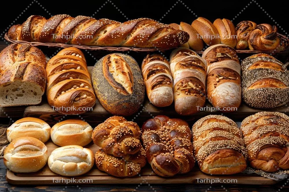 عکس مجموعه ای خوشمزه از نان های تازه پخته شده با اشکال و طعم های متنوع