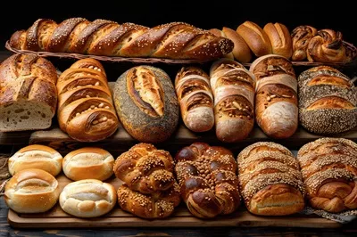 عکس مجموعه ای خوشمزه از نان های تازه پخته شده با اشکال و طعم های متنوع