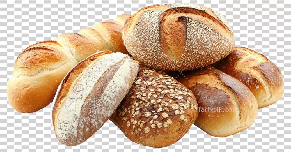 عکس دوربری نان های تازه پخته شده و متنوع برای استفاده در آشپزی و سرو غذا