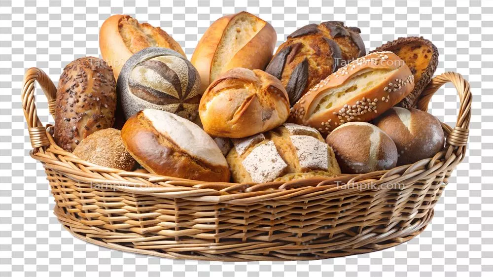 عکس دوربری سبد نان خانگی تازه پخته شده با طراحی هنری و زیبا