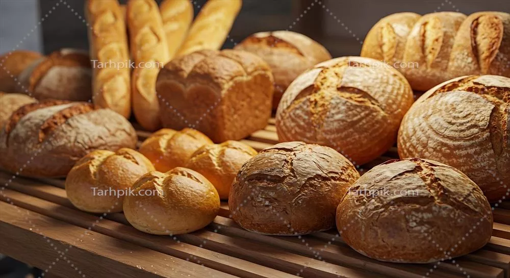 عکس تصویری زیبا و با کیفیت از نان تازه بر روی میز چوبی