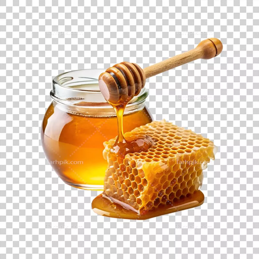 عکس دوربری عسل و موم عسل بر روی پس زمینه شفاف با کیفیت بالا