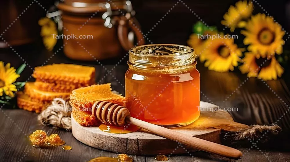 عکس زیبایی طبیعی: گل ها، عسل و وسایل روستایی در یک تصویر هنری