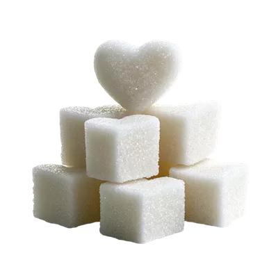 عکس دوربری مکعب های شکر سفید با شکل قلب: نمادی از عشق و شیرینی زندگی