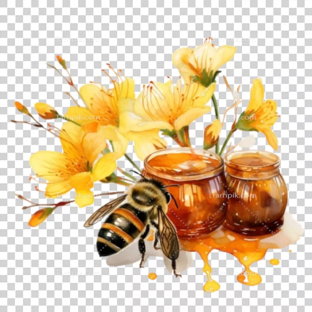 عکس دوربری تصویری زیبا از زنبور عسل در تابستان با تکنیک آبرنگ