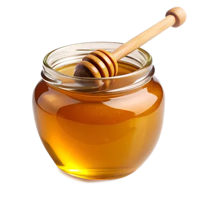 عکس دوربری عسل طلایی درون شیشه با قاشق چوبی، نمایی شفاف و جذاب