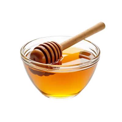 عکس دوربری عسل در کاسه شیشه ای با قاشق چوبی بر روی پس زمینه شفاف