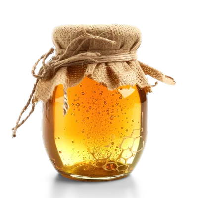 عکس دوربری عکس شفاف از یک شیشه عسل با درب روی پس زمینه شفاف