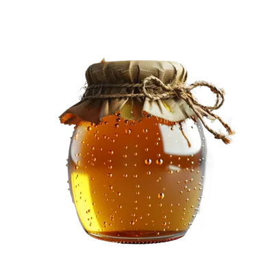 عکس دوربری عکس شگفت انگیز از شیشه عسل ارگانیک با پوشش کنفی در پس زمینه شفاف