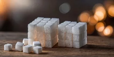 عکس دو توده قند مکعبی بر روی میز قرار دارند و زیبایی خاصی دارند