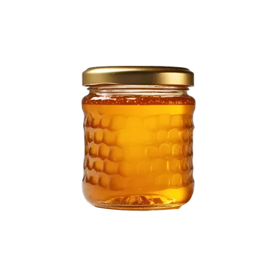 عکس دوربری شیشه عسل طلایی با طراحی زیبا و شفاف برای استفاده در پروژه های گرافیکی