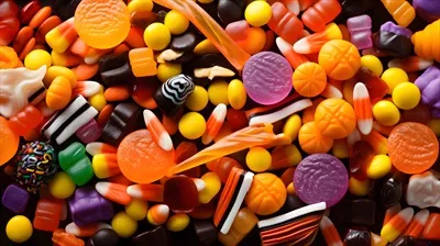 عکس مجموعه ای رنگارنگ از تنقلات هالووین و کدو تنبل های زیبا