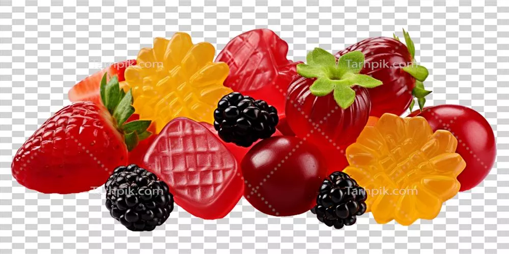 عکس دوربری مخلوط ژله ای میوه ای خوشمزه و رنگارنگ برای دسرهای خاص