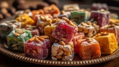 عکس سینی لذیذ شیرینی های ترکی: باقلوا، فاج و دیگر خوشمزه ها