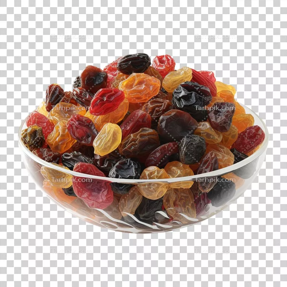 عکس دوربری تصویری زیبا از کشمش در غذاهای ایرانی با طراحی سه بعدی و کیفیت بالا