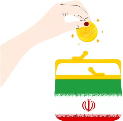 عکس دوربری پرچم ایران به صورت دست کشیده و طراحی شده با نماد ریال ایرانی