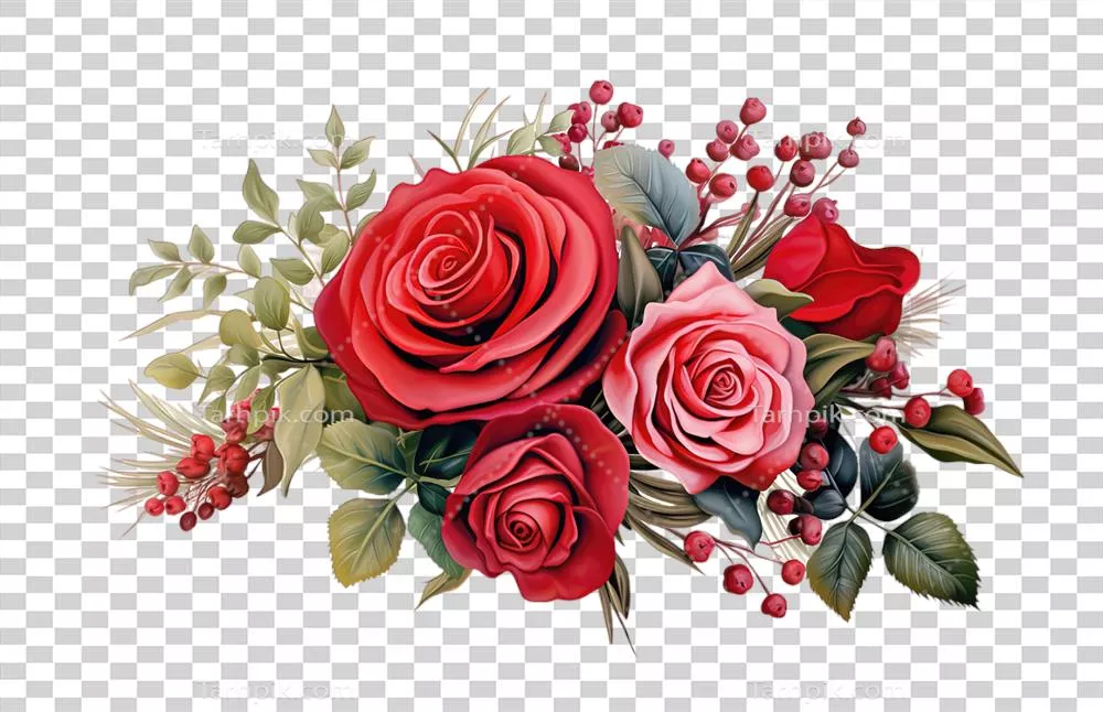 عکس دوربری گلی زیبا و شگفت انگیز از گل های سرخ در یک دسته گل بی نظیر