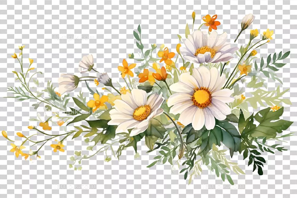 عکس دوربری گوشه ای زیبا از گل های داستی و بابونه برای دعوتنامه های عروسی