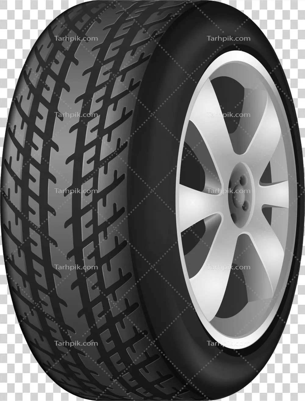 عکس دوربری تصویری از چرخ خودرو سیاه رنگ با کیفیت بالا و جزئیات دقیق
