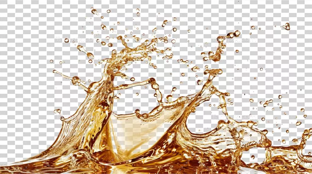 عکس دوربری تصویری زیبا از پاشش روغن طلایی با کیفیت بالا و شفاف