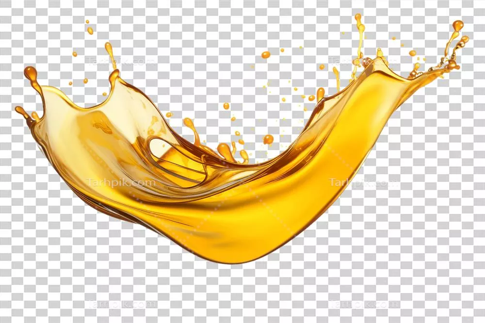 عکس دوربری تصویری زیبا از پاشش قطره روغن با پس زمینه شفاف و جذاب