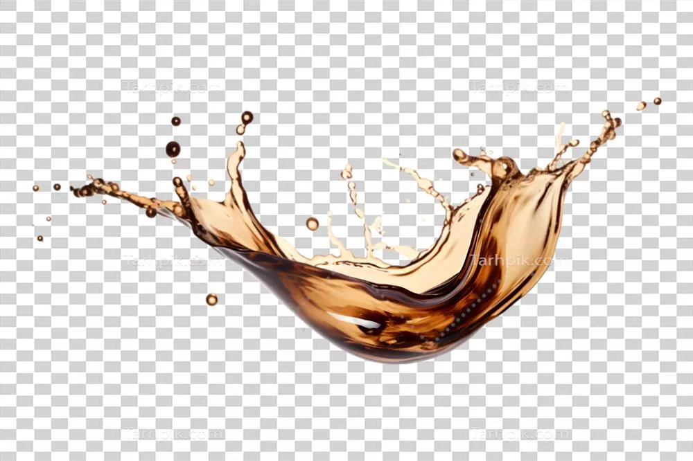 عکس دوربری تصویری زیبا از پاشش قهوه بر روی پس زمینه شفاف