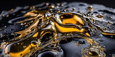 عکس چکیده ای از قطرات و توده های فلز مایع کروم ذوب شده بر روی پس زمینه سیاه