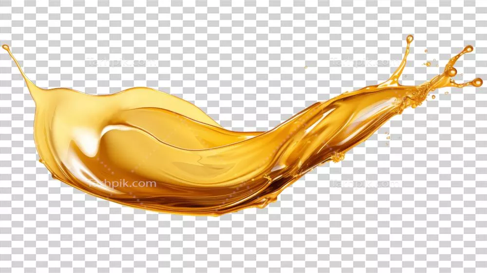 عکس دوربری تصویری زیبا از پاشش روغن طلایی با کیفیت بالا و شفاف