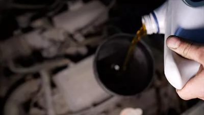 عکس بررسی سطح روغن موتور خودرو توسط تکنسین در مرکز خدمات خودرو